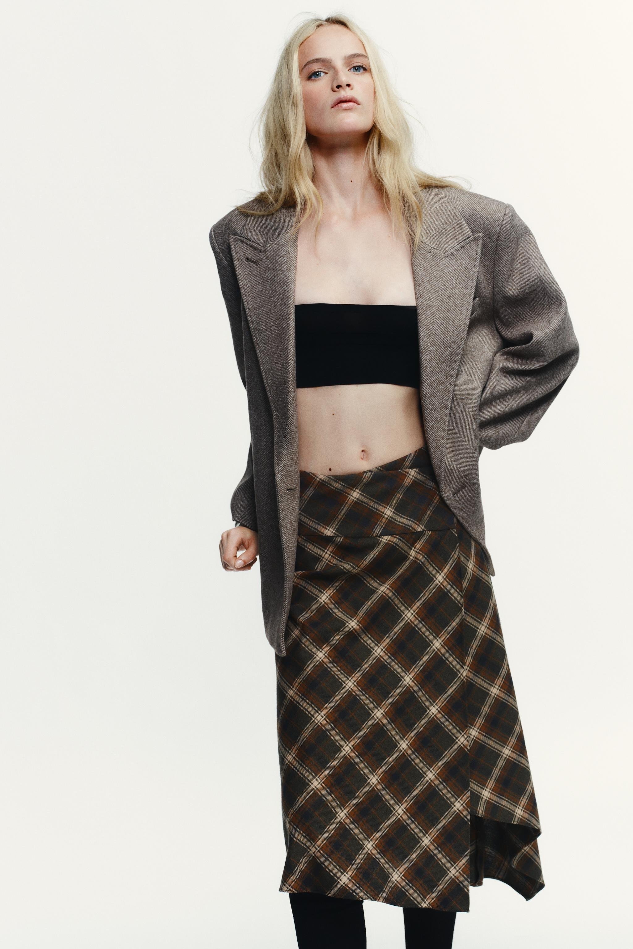 ASYMMETRIC PLAID MIDI SKIRT | Zara US