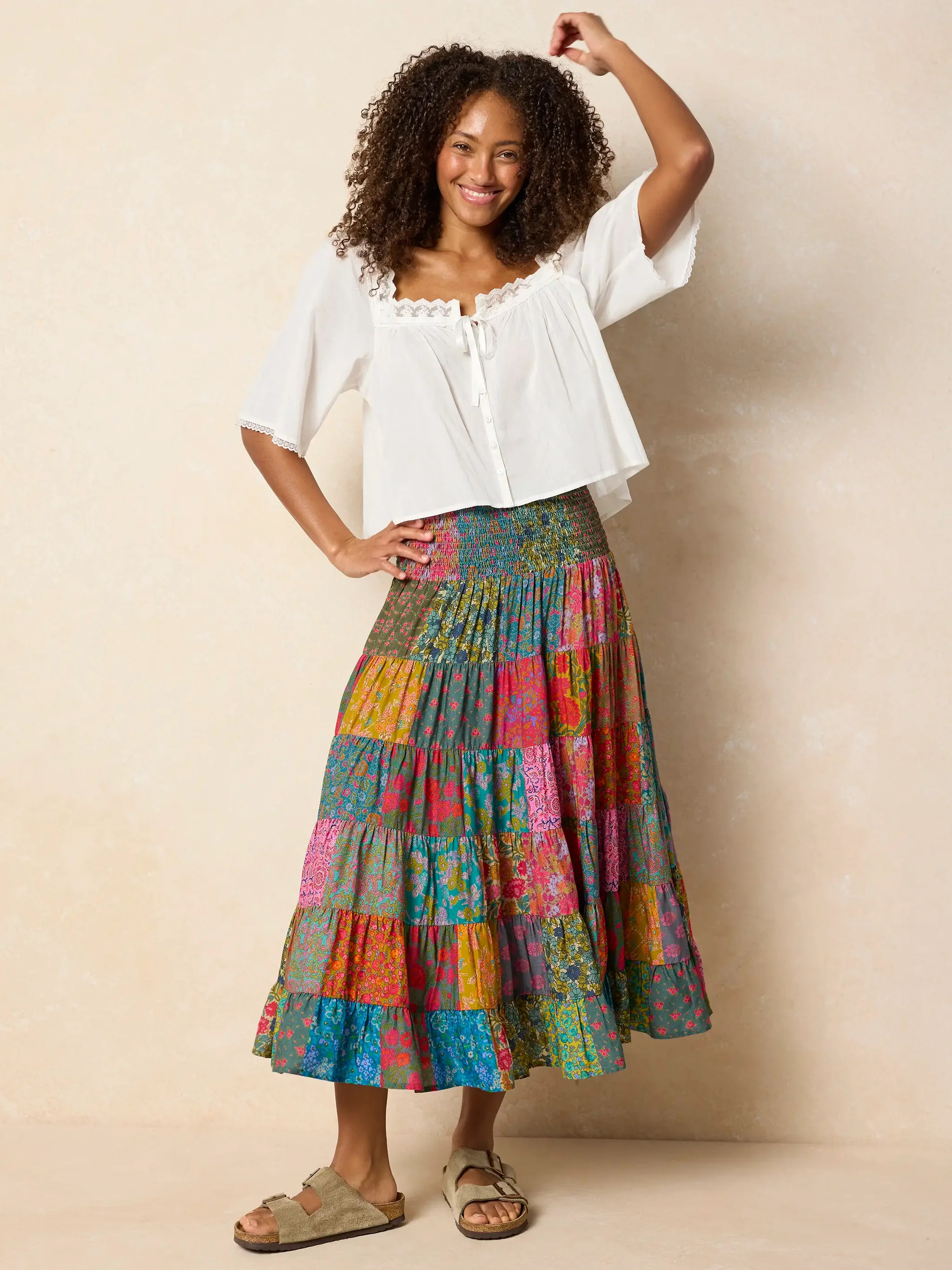 Opal Patchwork Midi Skirt | Natural Life