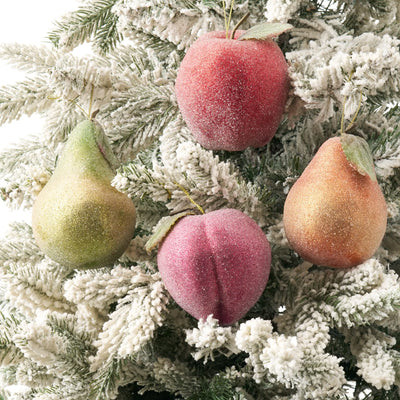Sugar Frost Williamsburg Faux Fruit Assortment Pear Plum Apple Christmas Holiday Ornaments - Set of 4 | Darby Creek Trading