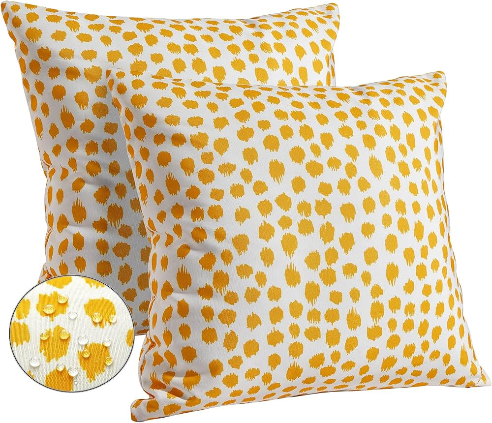 Outdoor Pillow Covers 18x18 Set of 2 Boho Design Yellow Polka Dot Decorations Pillows Summer Outd... | Amazon (US)