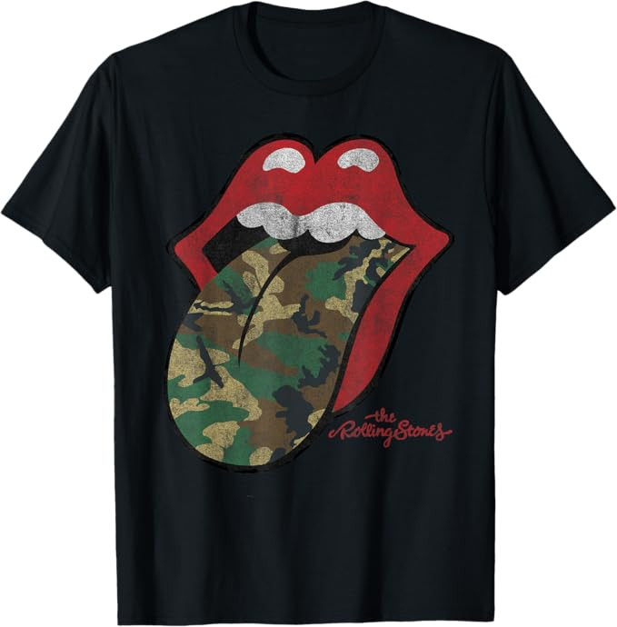 Official Rolling Stones Distressed Camo Tongue T-Shirt | Amazon (US)