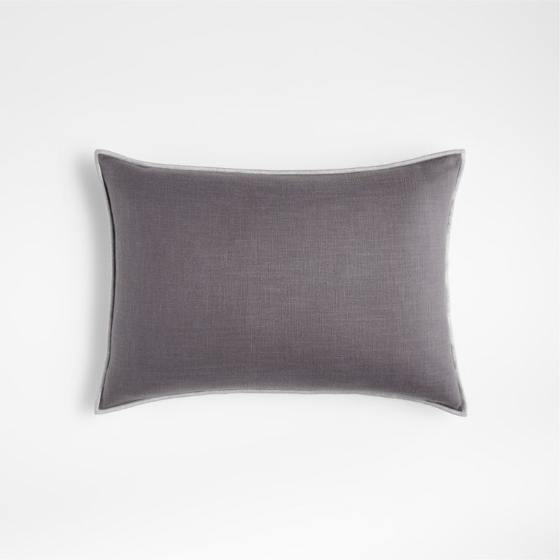 Grey 22"x15" Merrow Stitch Cotton Decorative Throw Pillow with Feather-Down Insert + Reviews | Cr... | Crate & Barrel