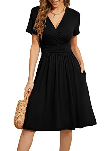 WEACZZY Women's Summer Short Sleeve Casual Dresses V-Neck Floral Party Dress with Pockets | Amazon (US)