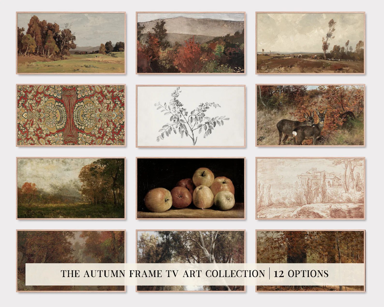 frame tv art set of 12 | samsung frame tv art autumn | vintage fall art for the frame tv | landsc... | Etsy (US)