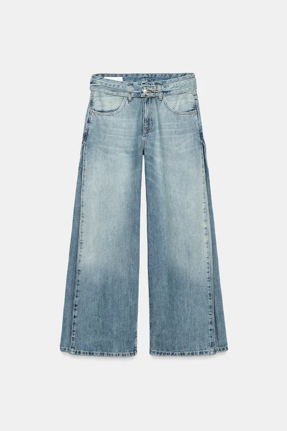 TRF MID-RISE PLEATED BELTED JEANS | Zara US