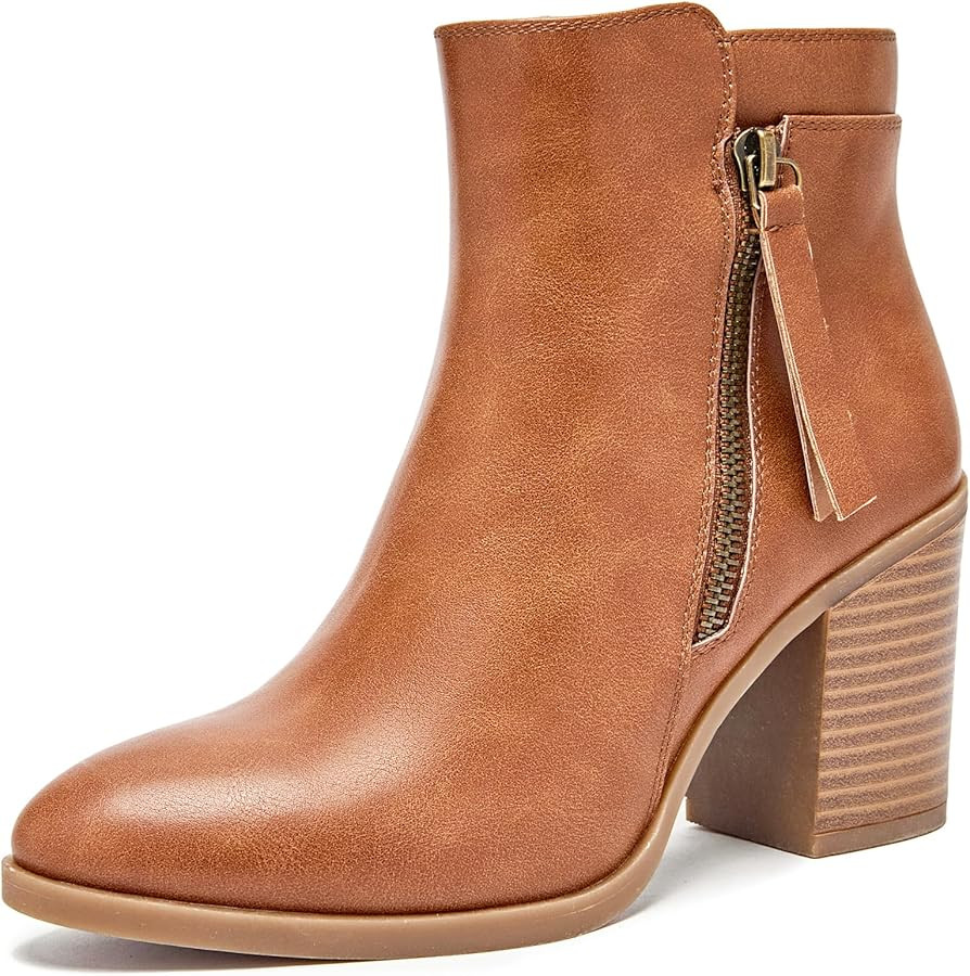 Women's Ankle Boots Low Chunky Heeled Booties Casual Comfortable Fall Winter Pointed Closed Toe S... | Amazon (US)