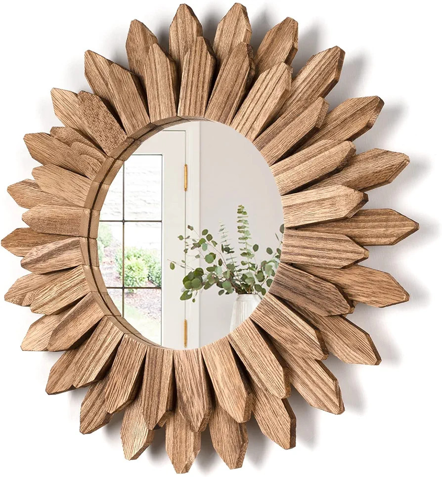 Honiway Wall Mirror Decorative 12 inch Rustic Wood Mirror Sunburst Boho Mirror for Entryway Bedro... | Amazon (US)