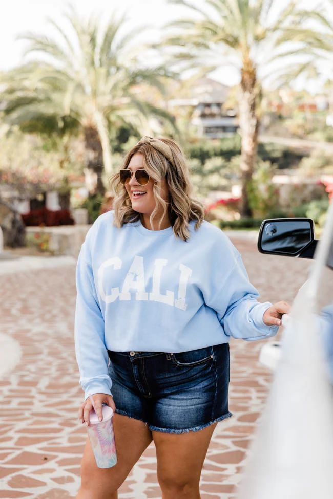 Cali Distressed Light Blue Graphic Sweatshirt | The Pink Lily Boutique