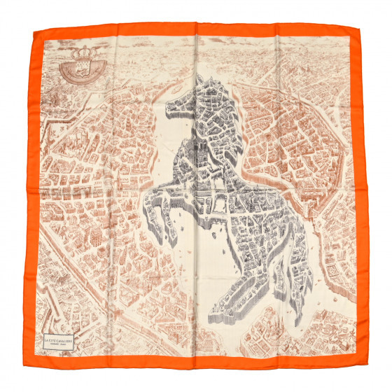 HERMES Silk Cashmere La Cite Cavaliere Shawl 140 Orange Naturel Brun | Fashionphile