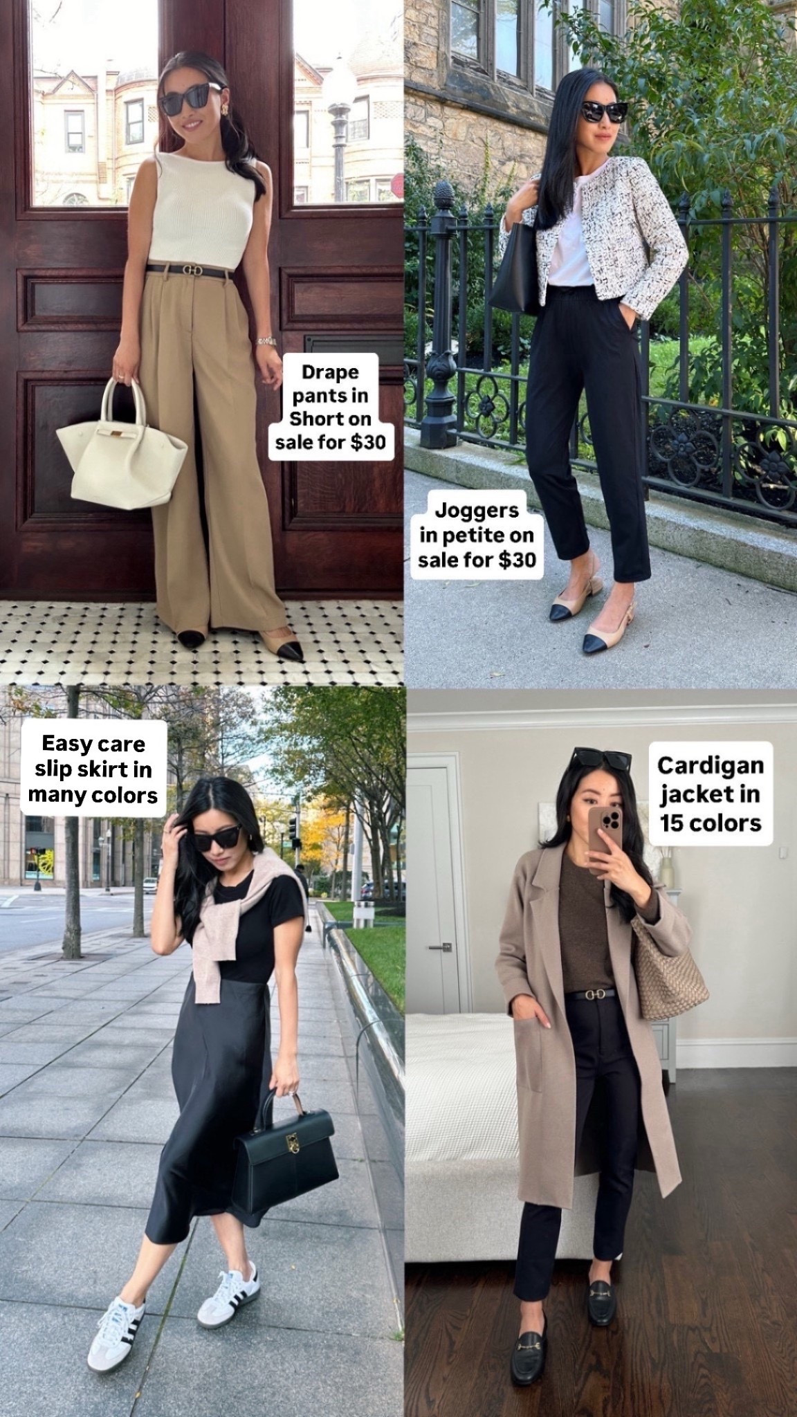 Amazon Black Friday week sale clockwise from top left

Look 1: Amazon trouser pants size XS Short in Khaki Thin, I also have in black thin. I’m 5 ft tall 25” waist and these work best with a kitten heel. 

Look 2: jogger pants Xs petite slightly roomy on me but comfortable , old express jacket 

Look 3: bodysuit tee Xs, slip skirt xxs in black, adidas sneakers womens 5 

Look 4: cardigan in “Grey” (taupe in person) size Small. Quince cashmere sweater Xs, quince pants Xs runs small, Sam Edelman loafers 5.5, Naghedi bag 

Amazon Black Friday cyber week sale finds, workwear, easy petite elevated outfits 


#LTKWorkwear #LTKPetite #LTKCyberWeek