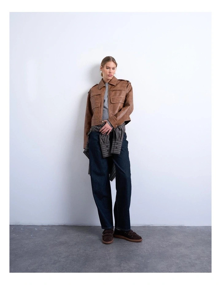 TOPSHOPMadison Zipper Coated Jacket in Brown | Myer