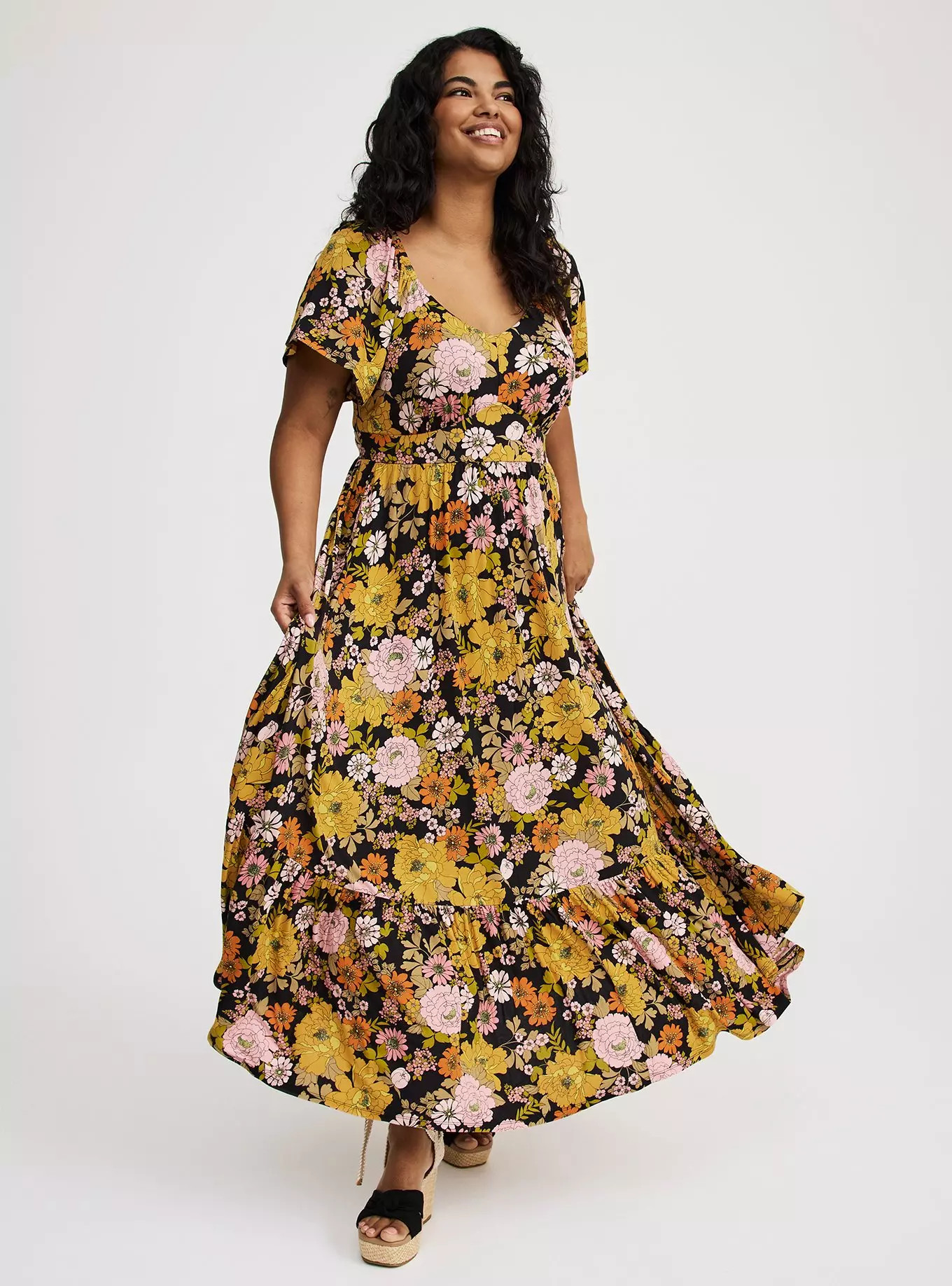 Maxi Flutter-Sleeve Tiered Dress | Torrid (US & Canada)