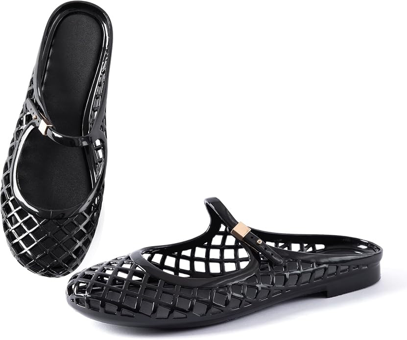 Women Mary Jane Jelly Mule Flat Sandals Waterproof Beach Pool Comfort Soft Insole Breathable Holl... | Amazon (US)