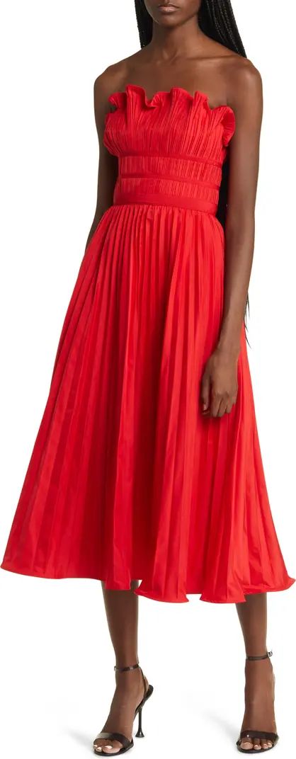 Strapless Pleated Midi Dress | Nordstrom