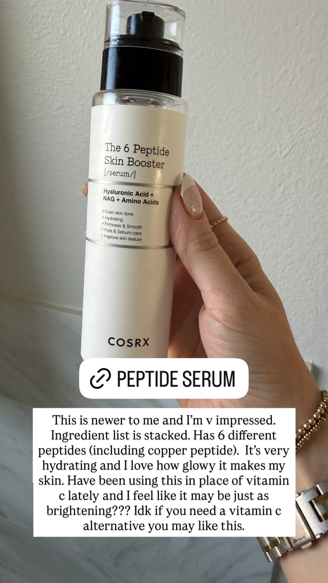 This is newer to me and I’m v impressed. Ingredient list is stacked. Has 6 different peptides (including copper peptide). It’s very hydrating and I love how glowy it makes my skin. Have been using this in place of vitamin c lately and I feel like it may be just as brightening??? Idk if you need a vitamin c alternative you may like this.

#LTKOver40 #LTKmorningroutine #LTKBeauty