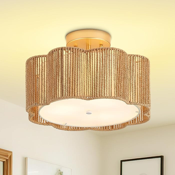 13 Inch Rattan Flush Mount Ceiling Lights 3 Lights Boho Farmhouse Ceiling Light Fixtures Wicker H... | Amazon (US)
