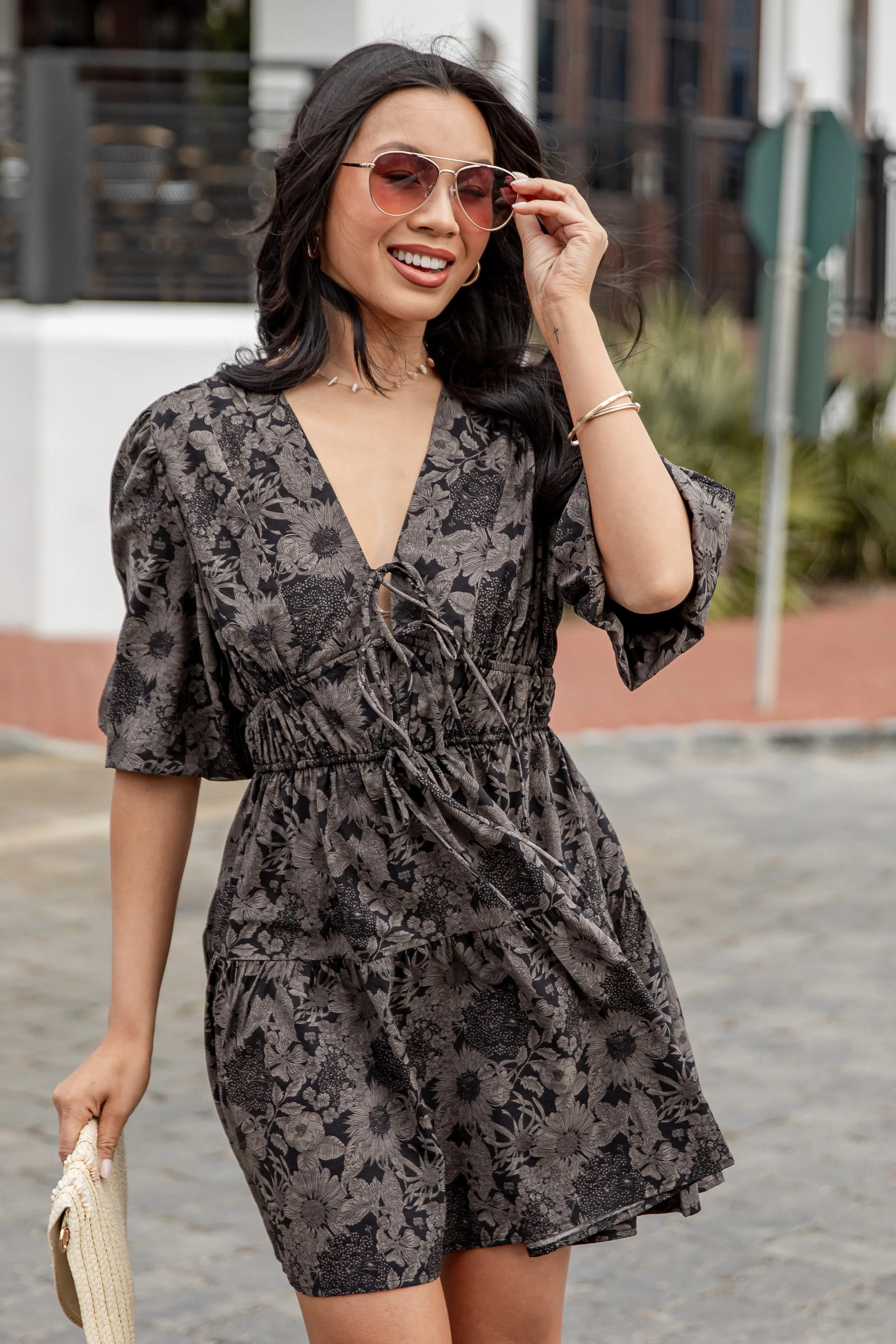 Chic Black Floral Mini Dress | Trendy Women's Dresses | ShopDressUp | Dress Up