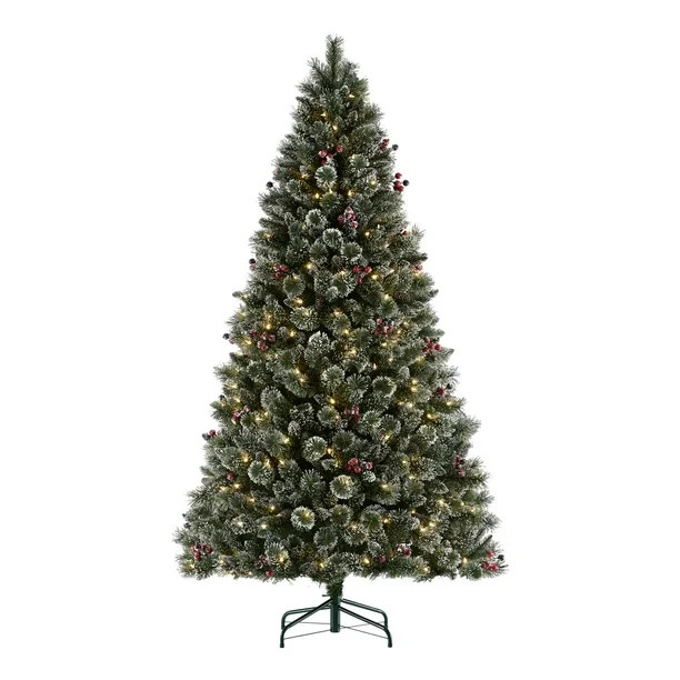 Holiday Time 7.5-Foot Pre-Lit Glittering Frost Pine Tree - Walmart.com | Walmart (US)