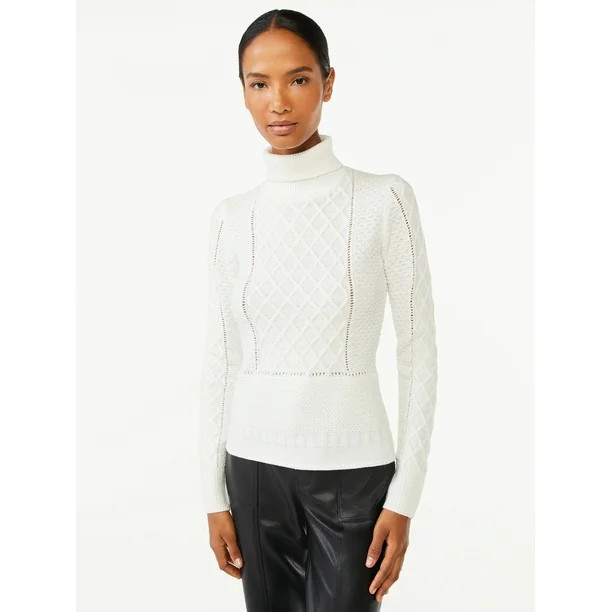 Scoop Women's Cable Knit Turtleneck Sweater - Walmart.com | Walmart (US)