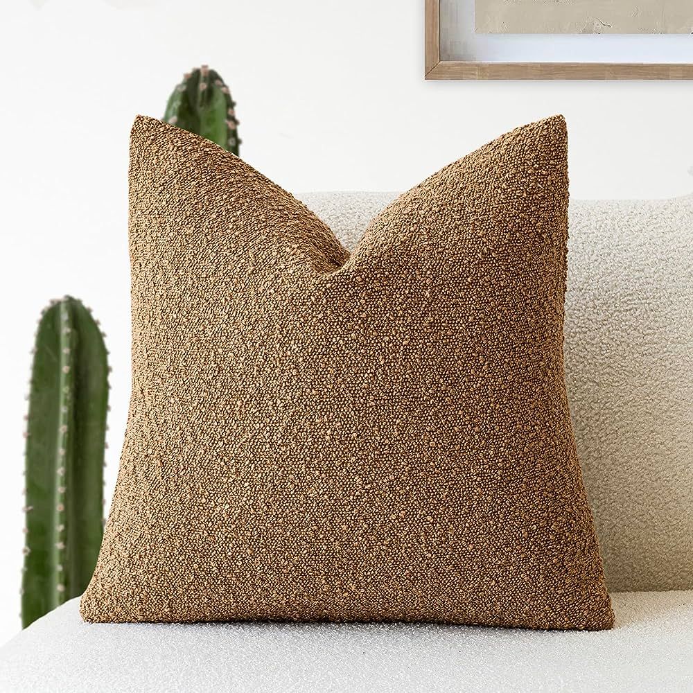 Foindtower Textured Boucle Throw Pillow Covers Accent Solid Pillow Cases Cozy Soft Decorative Cou... | Amazon (US)
