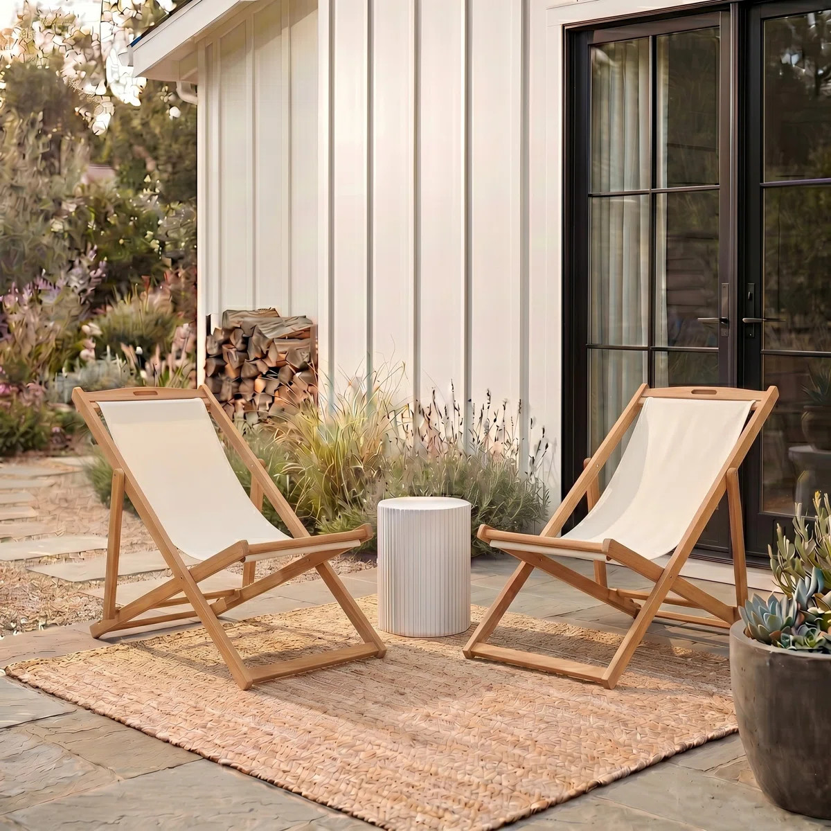 Winston Eucalyptus Outdoor Armless Lounge Chair (Set of 2) | Wayfair North America