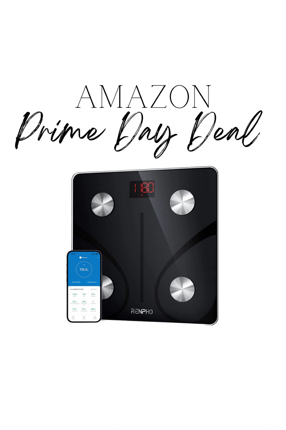 Amazon Prime Day deal. Smart scale. Weight scale. Body scale. Digital scale. Bluetooth scale.

#LTKFitness #LTKsalealert #LTKxPrimeDay