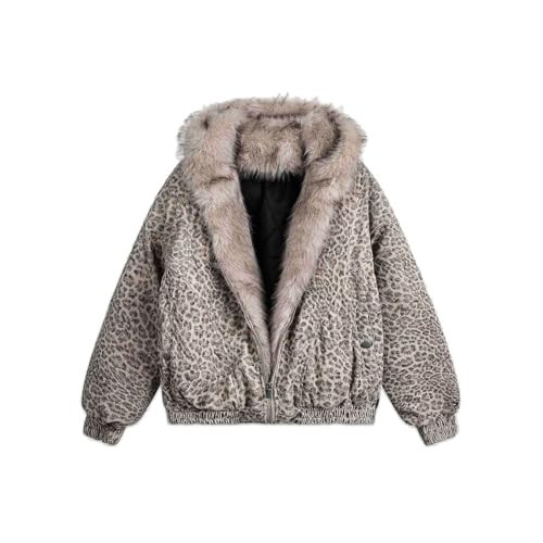 thesupermade Supermade Leopard Cheetah Fuzzy Hoodie Coat Lined Thicken Denim Leopard Print Trucker Hooded Jacket (US, Alpha, Medium, Regular, Regular, Leopard) | Amazon (US)