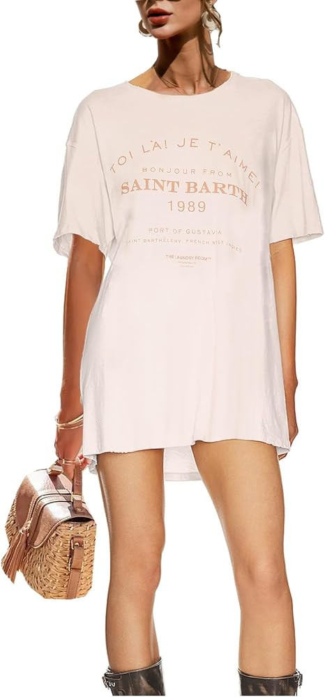 Womens Oversized Graphic T-Shirt Straight Relaxed Fit Summer Shirts Short Sleeve Tee Tops | Amazon (US)