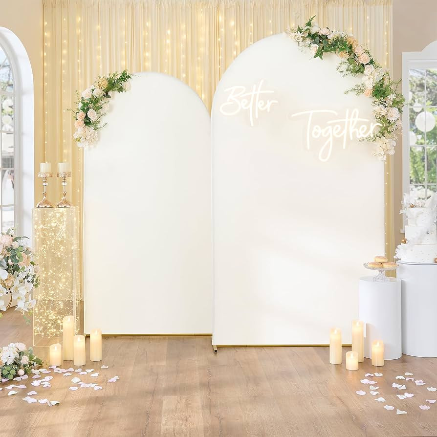 NSSONBEN 7.2ft 6.6ft Ivory Arch Backdrop Cover Set of 2, Wrinkle Free Stretchy Spandex Set of 2 W... | Amazon (US)