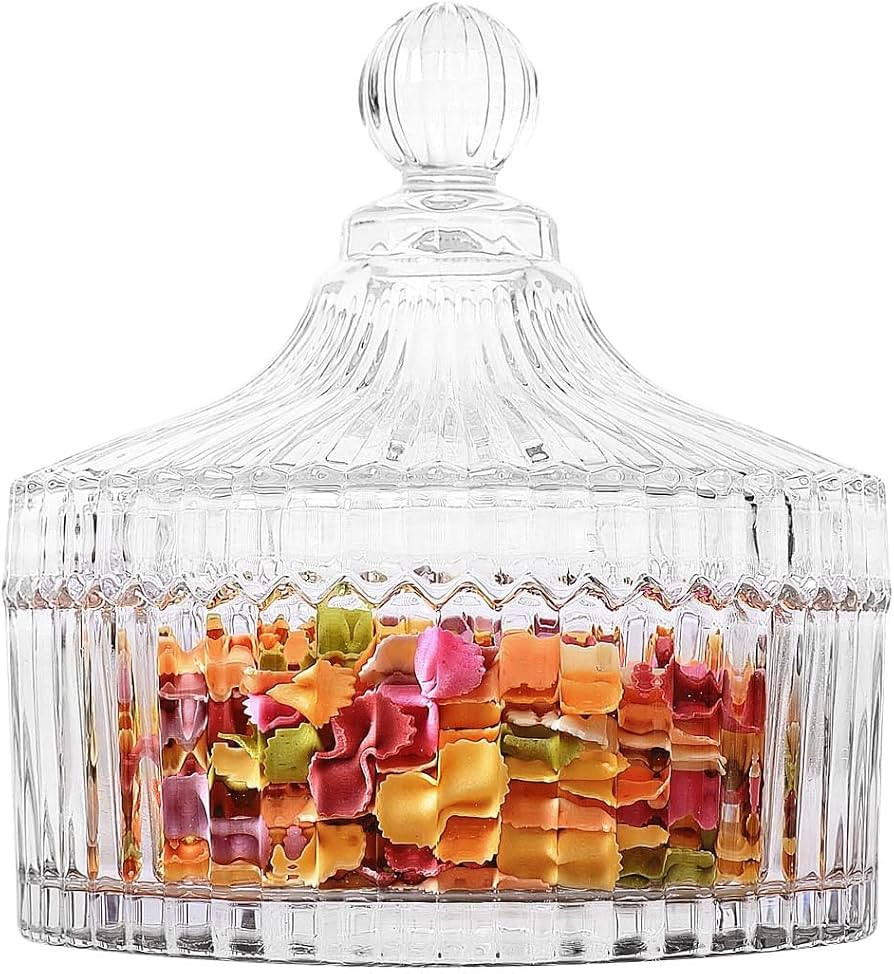 ComSaf 14oz Glass Candy Dish with Lid for Office Desk Small Jar Clear Cute | Amazon (US)