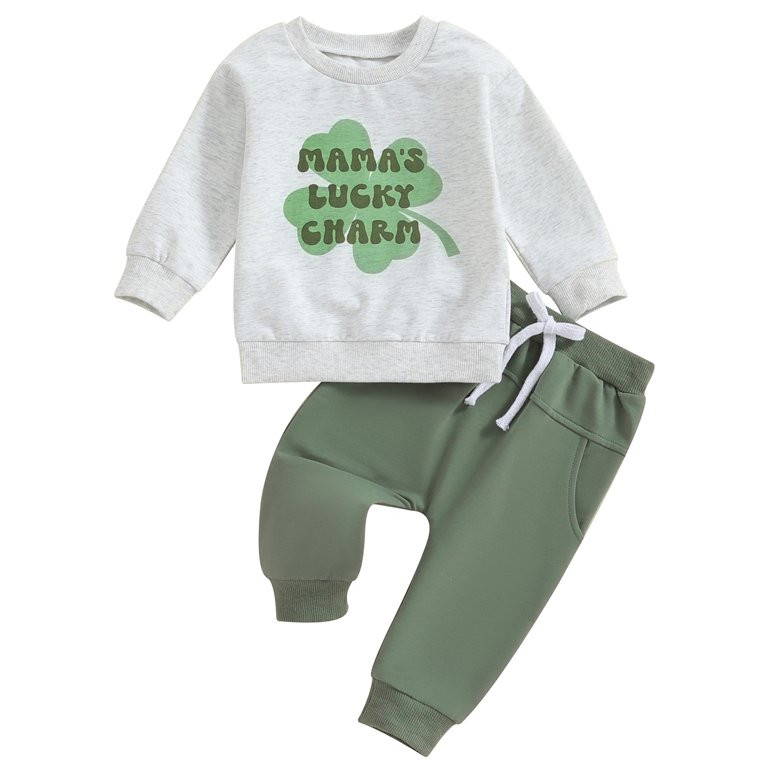 Wallarenear St. Patrick's Day Toddler Boy Outfits Sweatshirt Tops Drawstring Jogger Pants,Green,1... | Walmart (US)