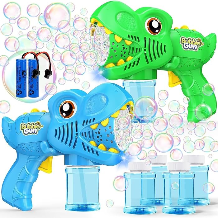 Kids Bubble Gun 2 Pack Dino Bubble Machine Gun for Toddlers with 4 Solutions Automatic 13-Hole Bu... | Amazon (US)