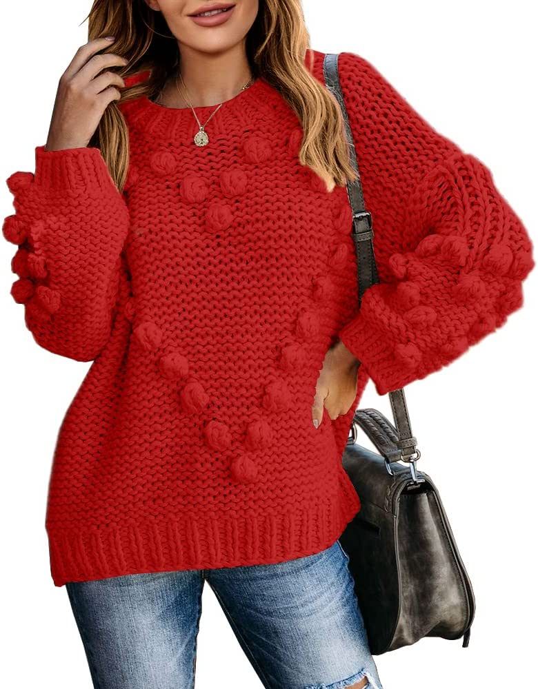 Saodimallsu Womens Oversized Chunky Sweaters Batwing Long Sleeve Crew Neck Dot Heart Cute Loose Knit | Amazon (US)