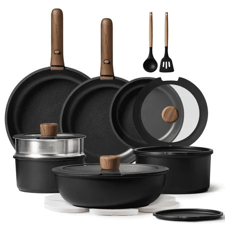 Carote 21 Pieces Nonstick Cookware Set, Pots and Pans Set with Detachable Handles, Oven Safe, Stackable Kitchen Cooking Set, Black | Walmart (US)