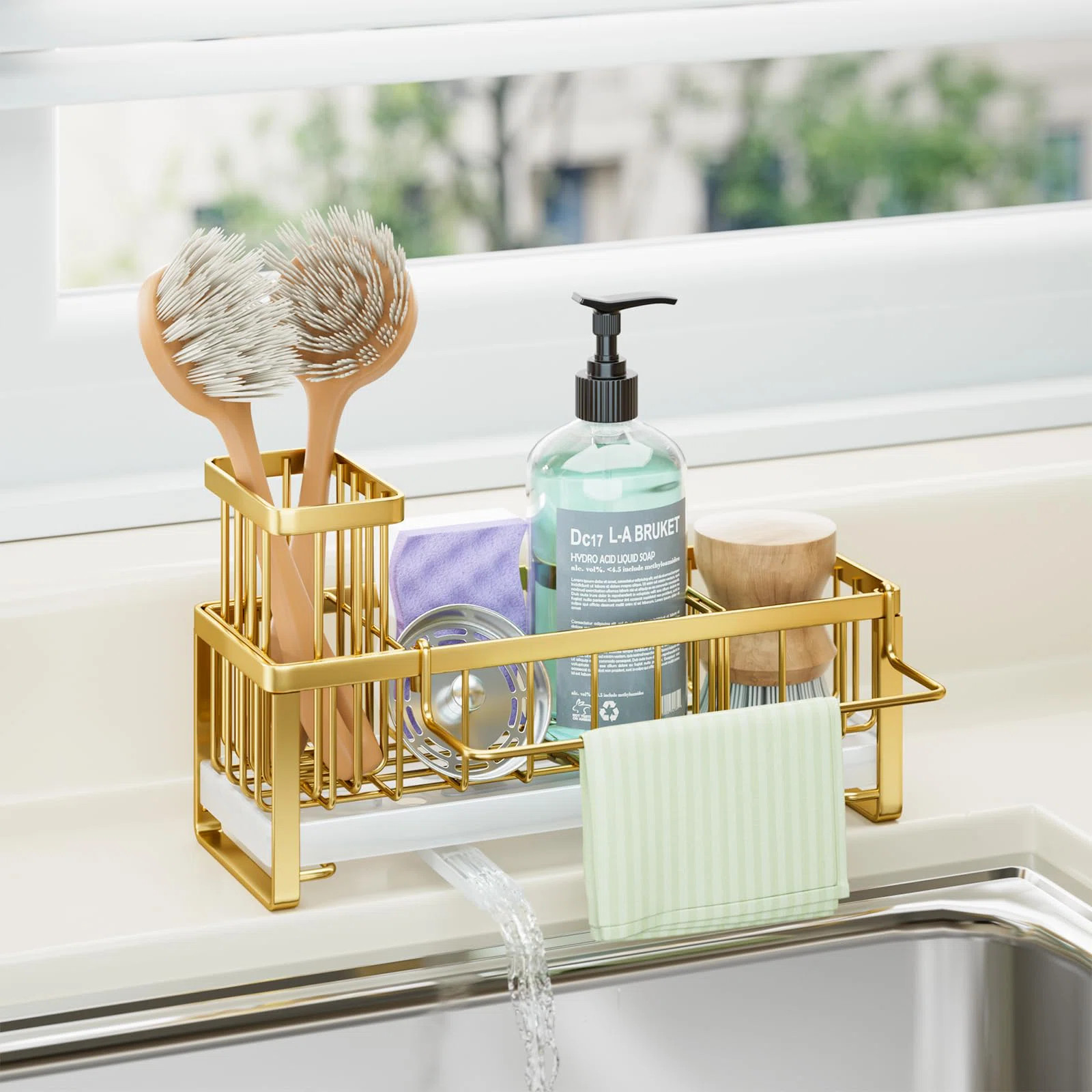 Stainless Steel Sink Caddy With 360° Rotating Drainage, Removable Brush & Dishcloth Holders, Rus... | Wayfair North America