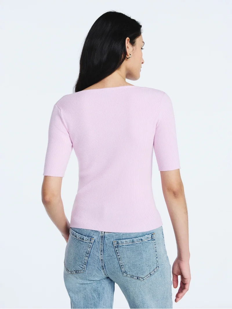 Scoop Women's Square Neckline Cardigan Sweater with Short Sleeves, Lightweight, Sizes XS-XXL | Walmart (US)