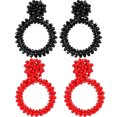 Zhanmai 2 Pairs Bohemian Beaded Earrings Statement Drop Earrings Round Dangle Earrings for Women ... | Amazon (US)