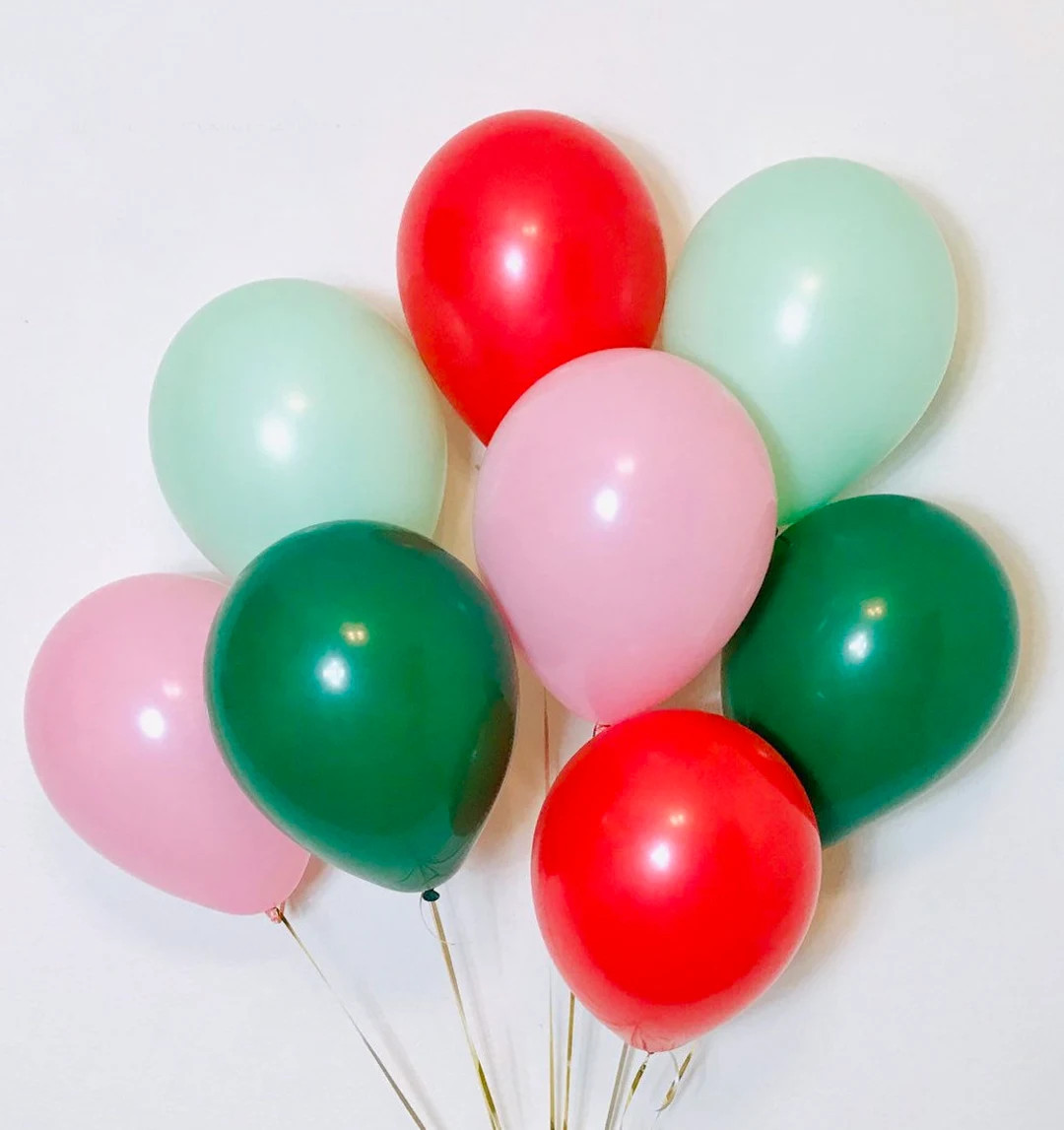 Holiday Balloons, Christmas Balloons, Merry and Bright Balloons, Red, Green and Pink, Christmas P... | Etsy (US)