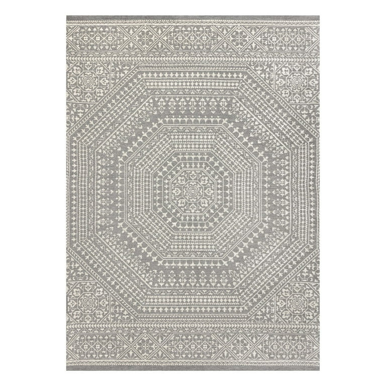 Mainstays Woven Medallion 5’ x 7’ Outdoor Rug - Polypropylene/Polyester - Light Gray | Walmart (US)