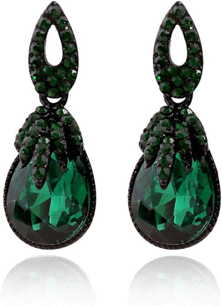 Amazon.com: Vintage Rhinestone Dangle Earrings for Women Girls Dark Green Teardrop Crystal Drop S... | Amazon (US)