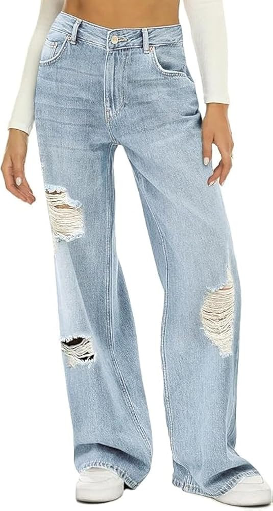 HDLTE Women Wide Leg Jeans High Waist Baggy Jeans Loose Boyfriend Jeans Denim Pants Y2K | Amazon (US)
