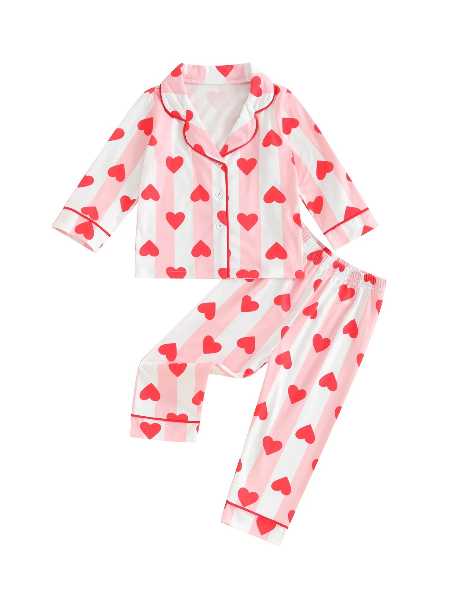 Qtinghua Toddler Baby Girls Valentine Pajamas Sets Striped Heart Print Button Long Sleeves Shirt ... | Walmart (US)