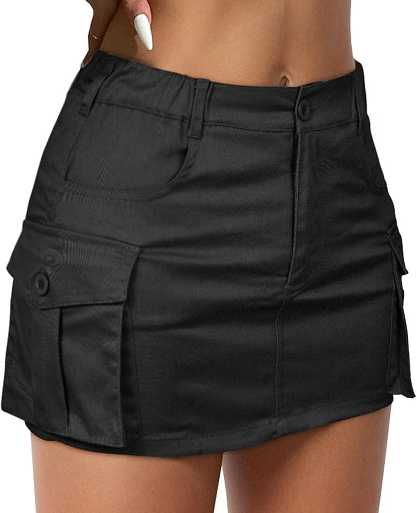 Zando Low Waist Cargo Skirts for Women Y2K Bodycon Mini Skirt Y2K Button Jean Denim Mini Skirt wi... | Amazon (US)