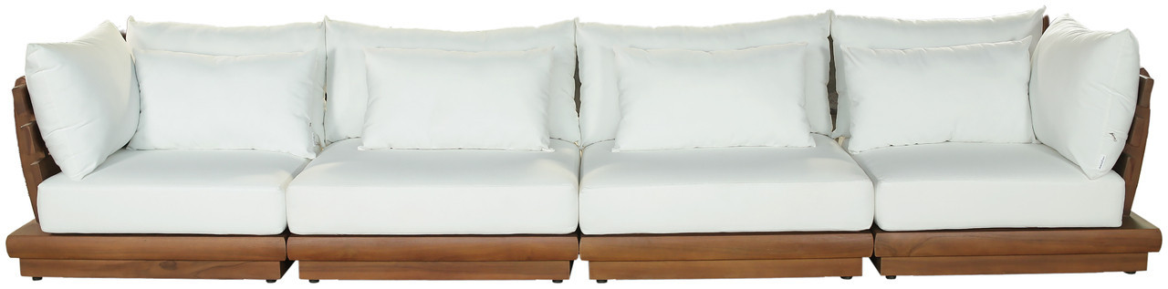 Mirella 150 Inch Fabric Upholstered 4 Piece Outdoor Patio Modular Sofa In Off White and Stained Natural | 1stopbedrooms