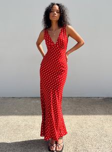 Nellie Maxi Dress Red Polka Dot | Princess Polly US