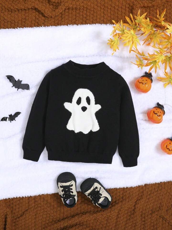 SHEIN Baby Boy Halloween Ghost Pattern Sweater | SHEIN