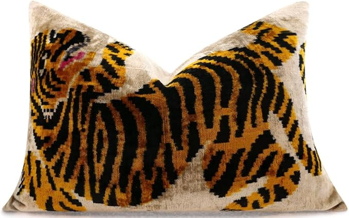 CANVELLO Luxury Velvet Lumbar Pillow 16"x24" Tiger Design in Golden and Black with Premium Down F... | Amazon (US)
