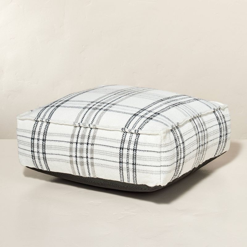 Plaid Indoor/Outdoor Floor Cushion Gray/Cream - Hearth & Hand™ with Magnolia | Target