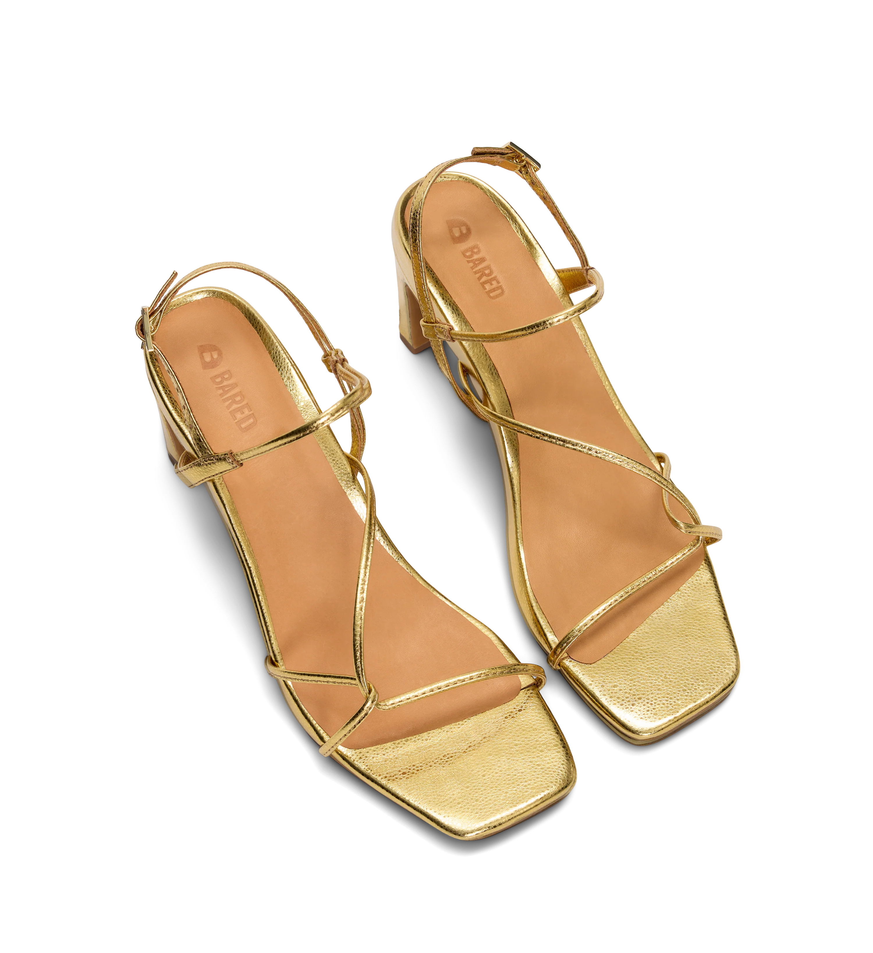 Lullula Bright Gold Emboss Leather High Heels | Bared Footwear | Bared Footwear