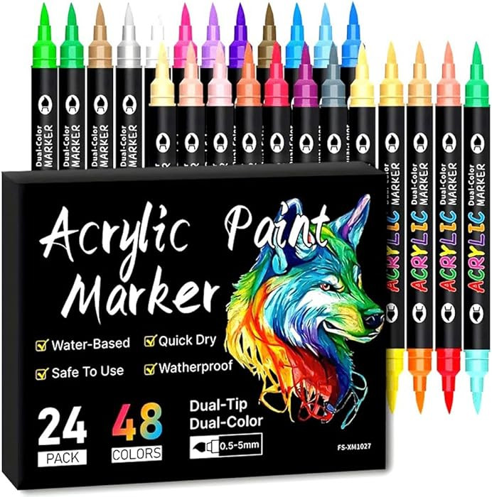 MATOTO Dual-Tip Paint Marker Pens Set, 24pcs, 48 Vibrant Colors, Waterproof & Washable, Ideal for... | Amazon (US)